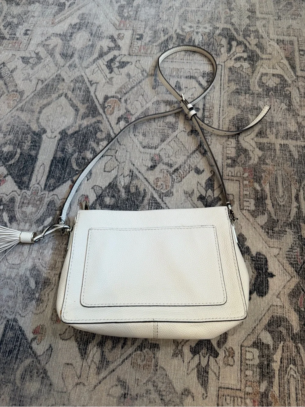 kate spade white pebbled leather crossbody with tassel
